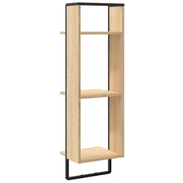 3 szintes sonoma tölgy színű szerelt fa fali polc 30x25x100 cm