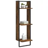 3 szintes füstös tölgy színű szerelt fa fali polc 30x25x100 cm