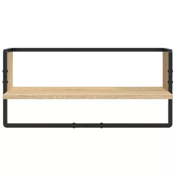 4 részes sonoma tölgy színű szerelt fa fali polc szett rúddal