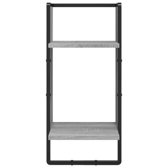 4 részes szürke sonoma színű szerelt fa falipolcszett rúddal