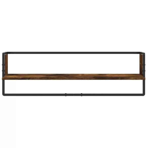 6 részes füstölt tölgy színű szerelt fa fali polc szett rúddal