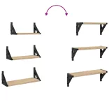 3 részes sonoma tölgy színű szerelt fa fali polc szett