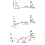3 részes sonoma tölgy színű szerelt fa fali polc szett