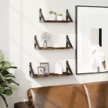 3 részes füstölt tölgy színű szerelt fa fali polc szett