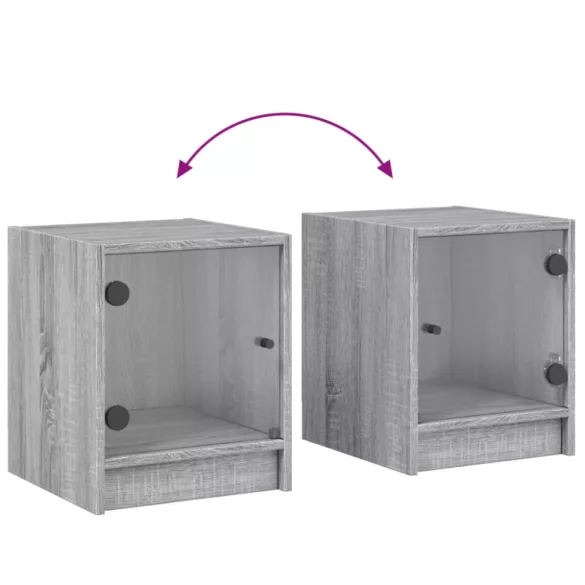 szürke sonoma színű éjjeliszekrény üvegajtóval 35 x 37 x 42 cm