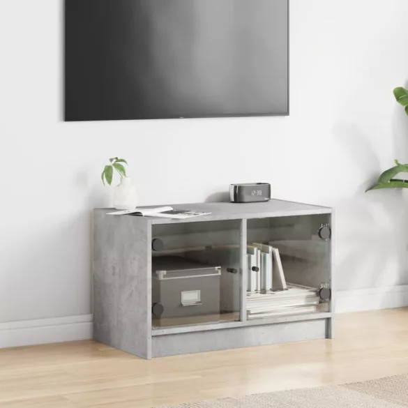 betonszürke TV-szekrény üvegajtókkal 68x37x42 cm