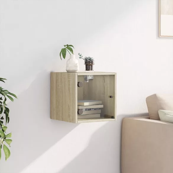 sonoma tölgy színű éjjeliszekrény üvegajtóval 35 x 37 x 35 cm