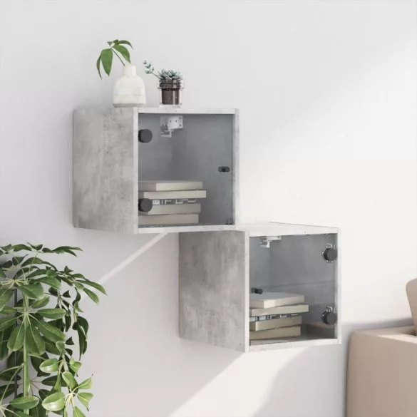 2 db betonszürke éjjeliszekrény üvegajtóval 35 x 37 x 35 cm