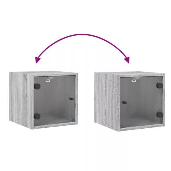 szürke sonoma színű éjjeliszekrény üvegajtóval 35 x 37 x 35 cm