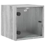 2 db szürke sonoma színű éjjeliszekrény üvegajtóval 35x37x35 cm