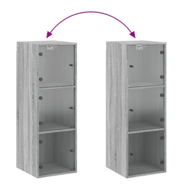 szürke sonoma színű faliszekrény üvegajtókkal 35x37x100 cm