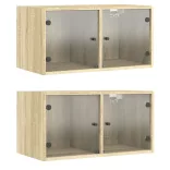 2 db sonoma tölgy színű faliszekrény üvegajtókkal 68,5x37x35 cm