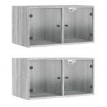 2 db szürke sonoma faliszekrény üvegajtókkal 68,5 x 37 x 35 cm