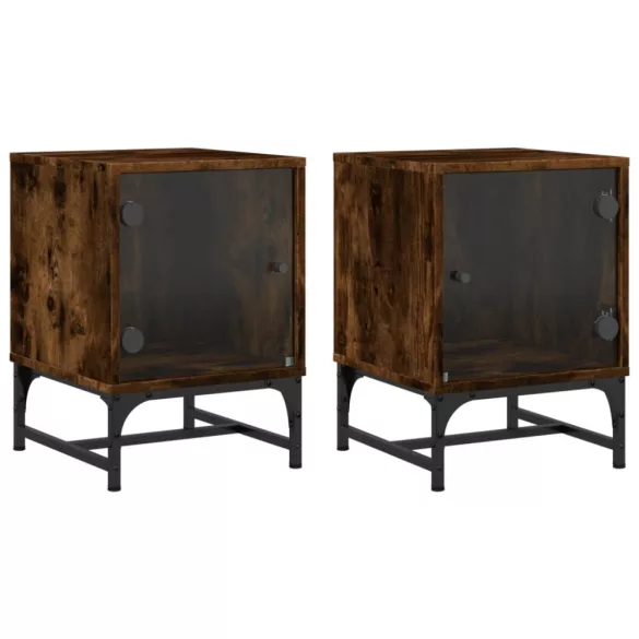 2 db füstös tölgy színű éjjeliszekrény üvegajtókkal 35x37x50 cm