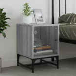 szürke sonoma színű éjjeliszekrény üvegajtóval 35 x 37 x 50 cm