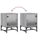 szürke sonoma színű éjjeliszekrény üvegajtóval 35 x 37 x 50 cm