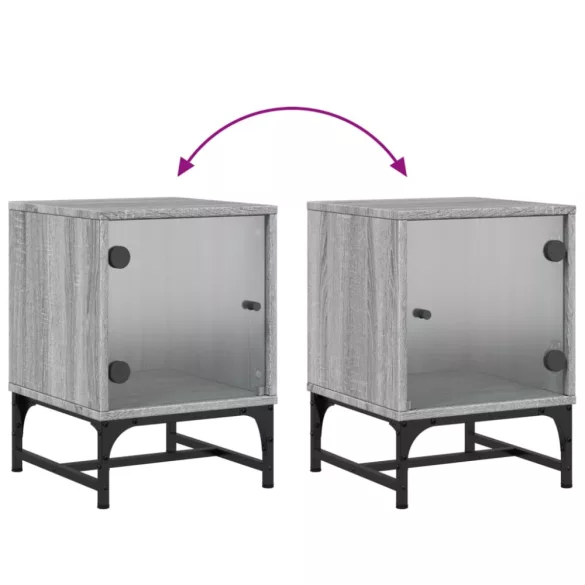 szürke sonoma színű éjjeliszekrény üvegajtóval 35 x 37 x 50 cm