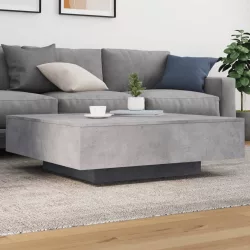   betonszürke dohányzóasztal LED-lámpákkal 100 x 100 x 31 cm