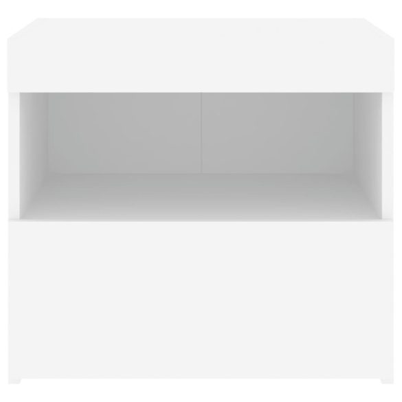 2 db fehér műfa éjjeliszekrény LED-fényekkel 50x40x45 cm