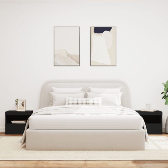 2 db fekete műfa éjjeliszekrény LED-fényekkel 50x40x45 cm