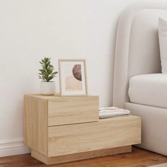 sonoma tölgy színű éjjeliszekrény LED-ekkel 70 x 36 x 40,5 cm