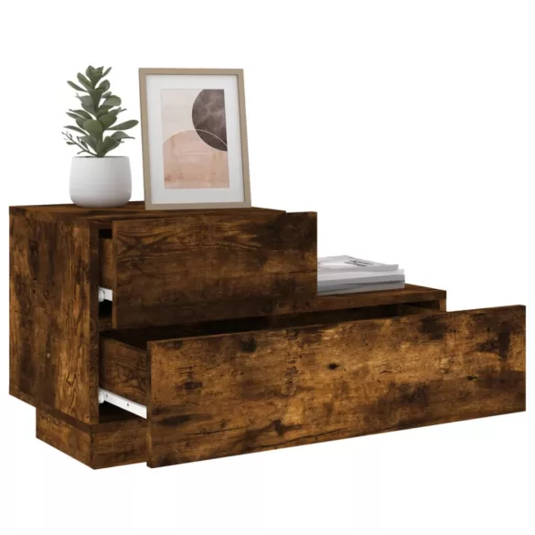 füstös tölgy színű éjjeliszekrény LED-fényekkel 70x36x40,5 cm