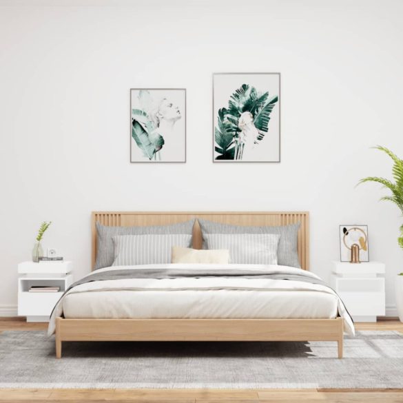 2 db fehér műfa éjjeliszekrény LED-fényekkel 40x39x48,5 cm