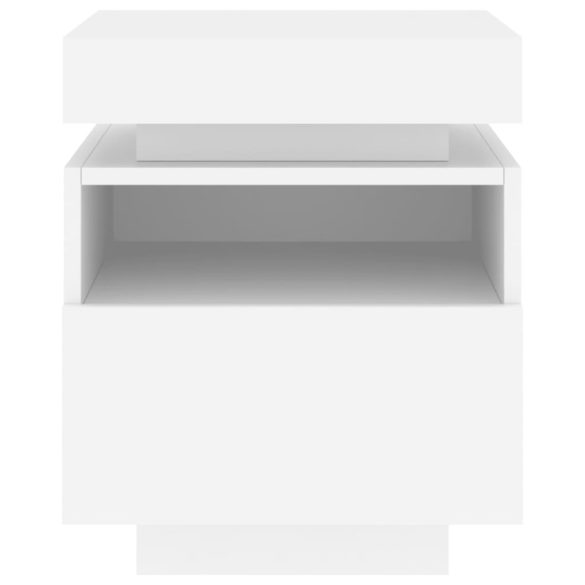 2 db fehér műfa éjjeliszekrény LED-fényekkel 40x39x48,5 cm