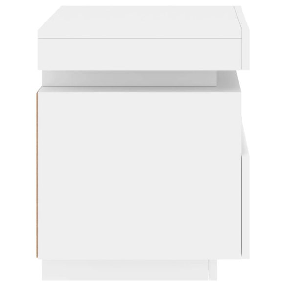 2 db fehér műfa éjjeliszekrény LED-fényekkel 40x39x48,5 cm