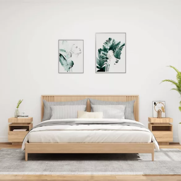 2 db sonoma tölgy éjjeliszekrény LED-fényekkel 40x39x48,5 cm