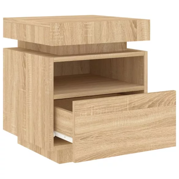 2 db sonoma tölgy éjjeliszekrény LED-fényekkel 40x39x48,5 cm