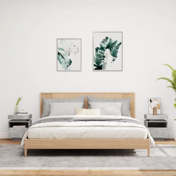 2 db betonszürke éjjeliszekrény LED-fényekkel 40x39x48,5 cm