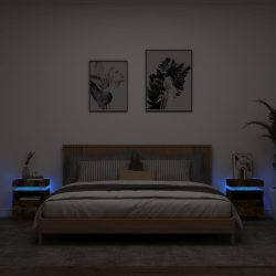   2 db sonoma-tölgy éjjeliszekrény LED-fényekkel 40x39x48,5 cm