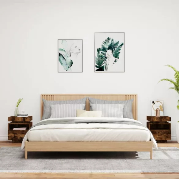 2 db sonoma tölgy éjjeliszekrény LED-fényekkel 40x39x48,5 cm