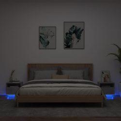   2 db betonszürke éjjeliszekrény LED-világítással 40x39x37 cm