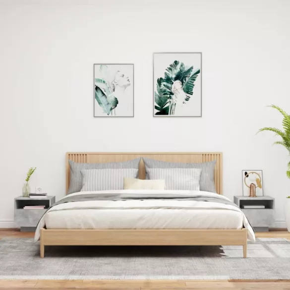 2 db betonszürke éjjeliszekrény LED-világítással 40x39x37 cm