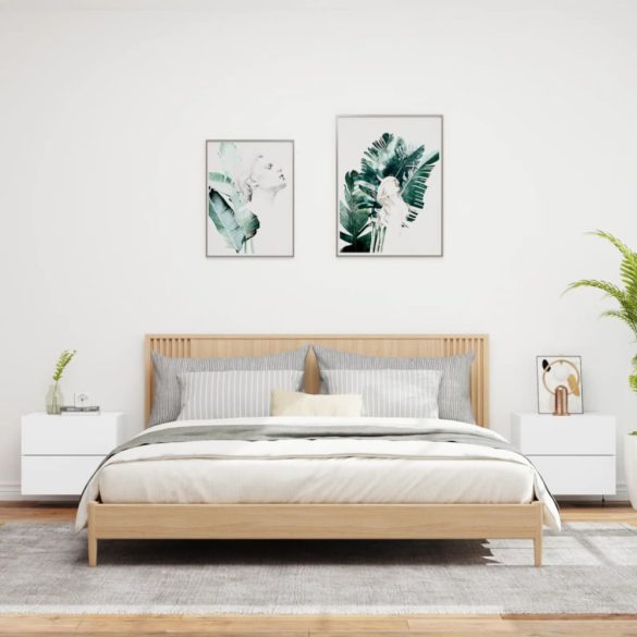 2 db fehér falra szerelhető éjjeliszekrény LED-világítással