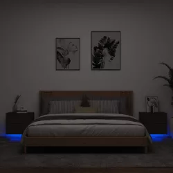   2 db fekete falra szerelhető éjjeliszekrény LED-világítással