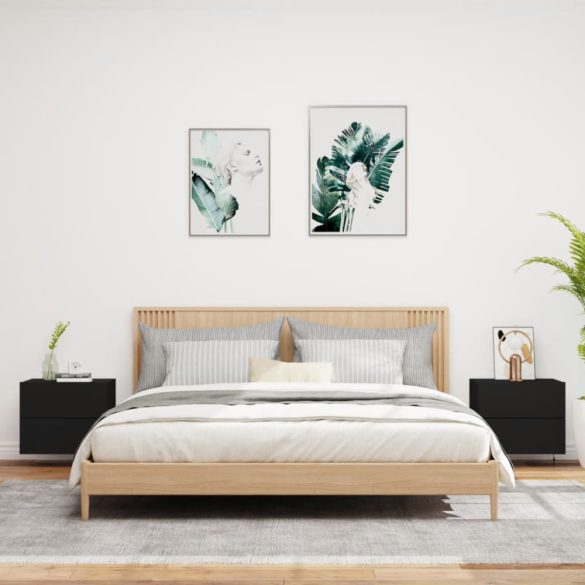 2 db fekete falra szerelhető éjjeliszekrény LED-világítással