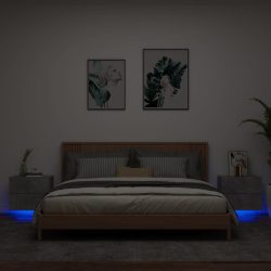 2 db betonszürke fali éjjeliszekrény LED-világítással
