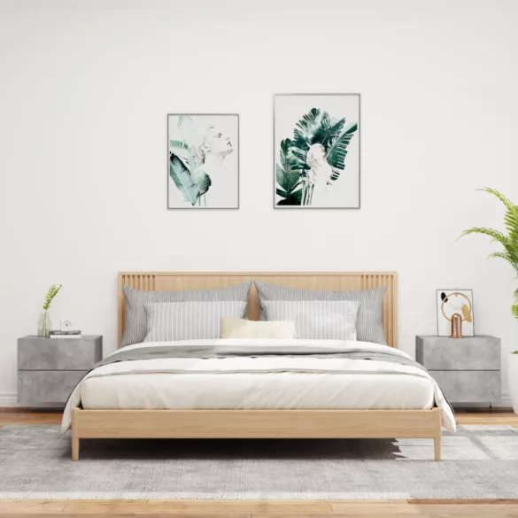 2 db betonszürke fali éjjeliszekrény LED-világítással