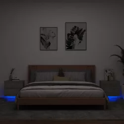   2 db szürke sonoma színű fali éjjeliszekrény LED-világítással