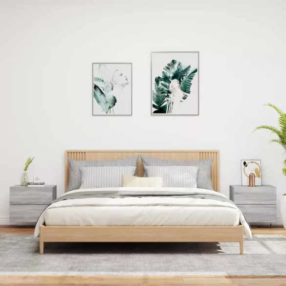 2 db szürke sonoma színű fali éjjeliszekrény LED-világítással