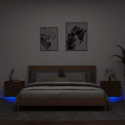   2 db barna tölgy színű éjjeliszekrény LED-világítással