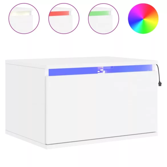 fehér falra szerelhető éjjeliszekrény LED-világítással