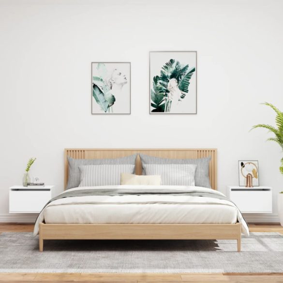 2 db fehér falra szerelhető éjjeliszekrény LED-világítással