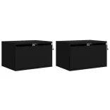 2 db fekete falra szerelhető éjjeliszekrény LED-világítással