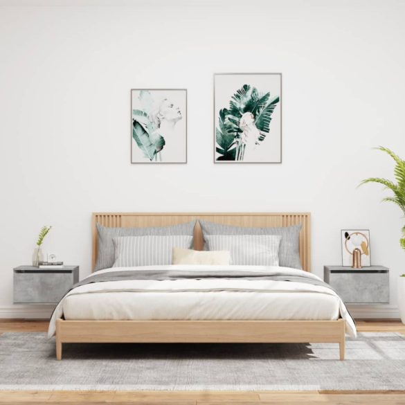 2 db betonszürke fali éjjeliszekrény LED-világítással