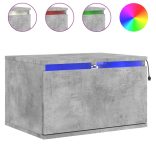 2 db betonszürke fali éjjeliszekrény LED-világítással