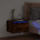 füstös sonoma színű fali éjjeliszekrény LED-világítással